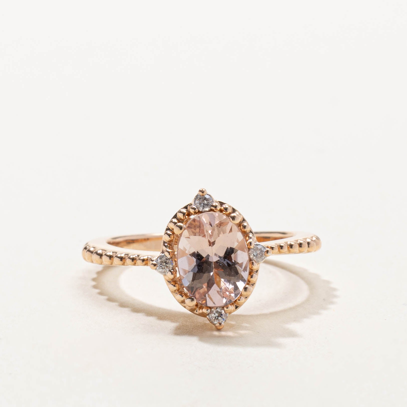 14k Morganite & Diamond Textured Ring | 1.00ct, 0.04ctw | SZ 5.75