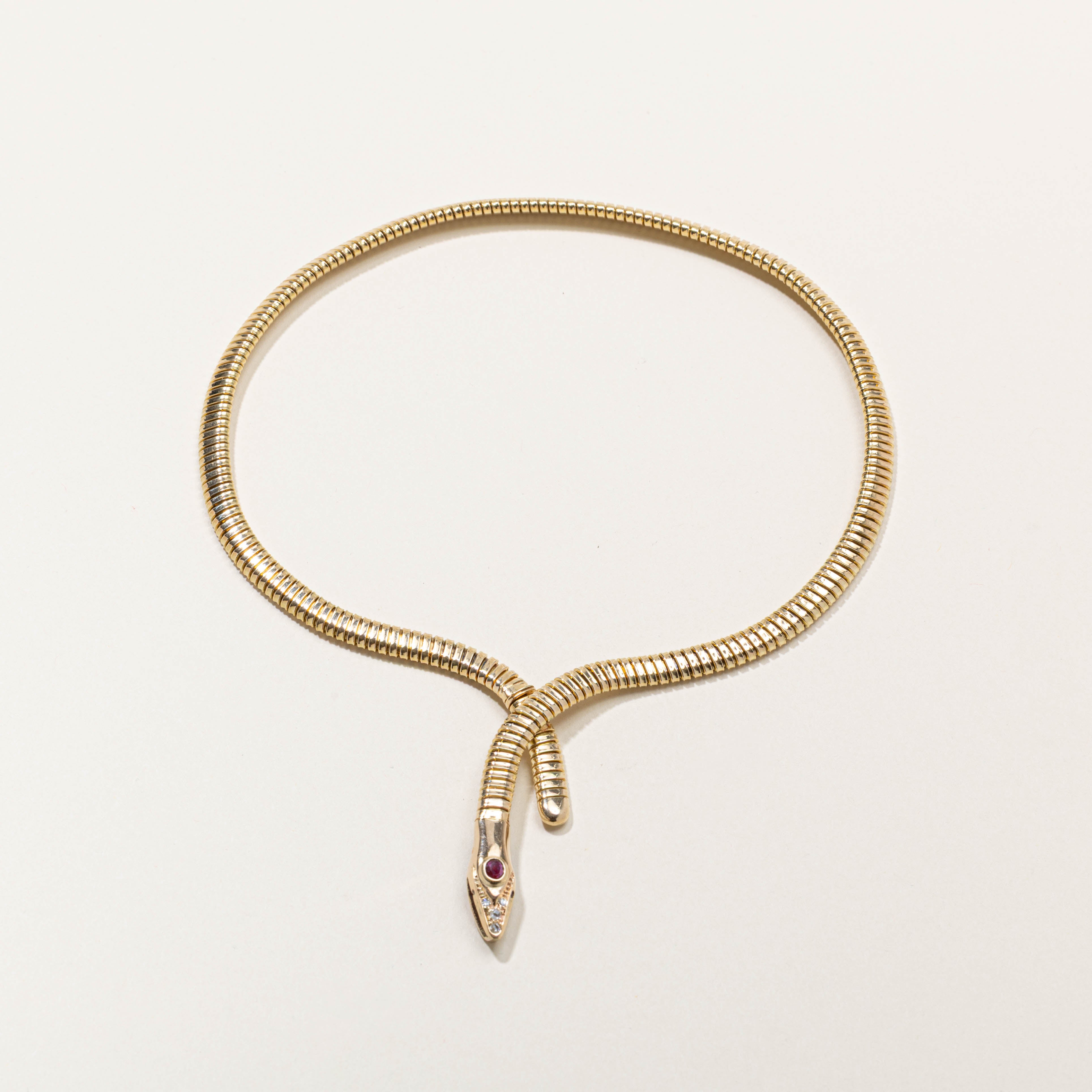 14k Ruby & Diamond Snake Necklace | 0.16ct, 0.08ctw | 14"
