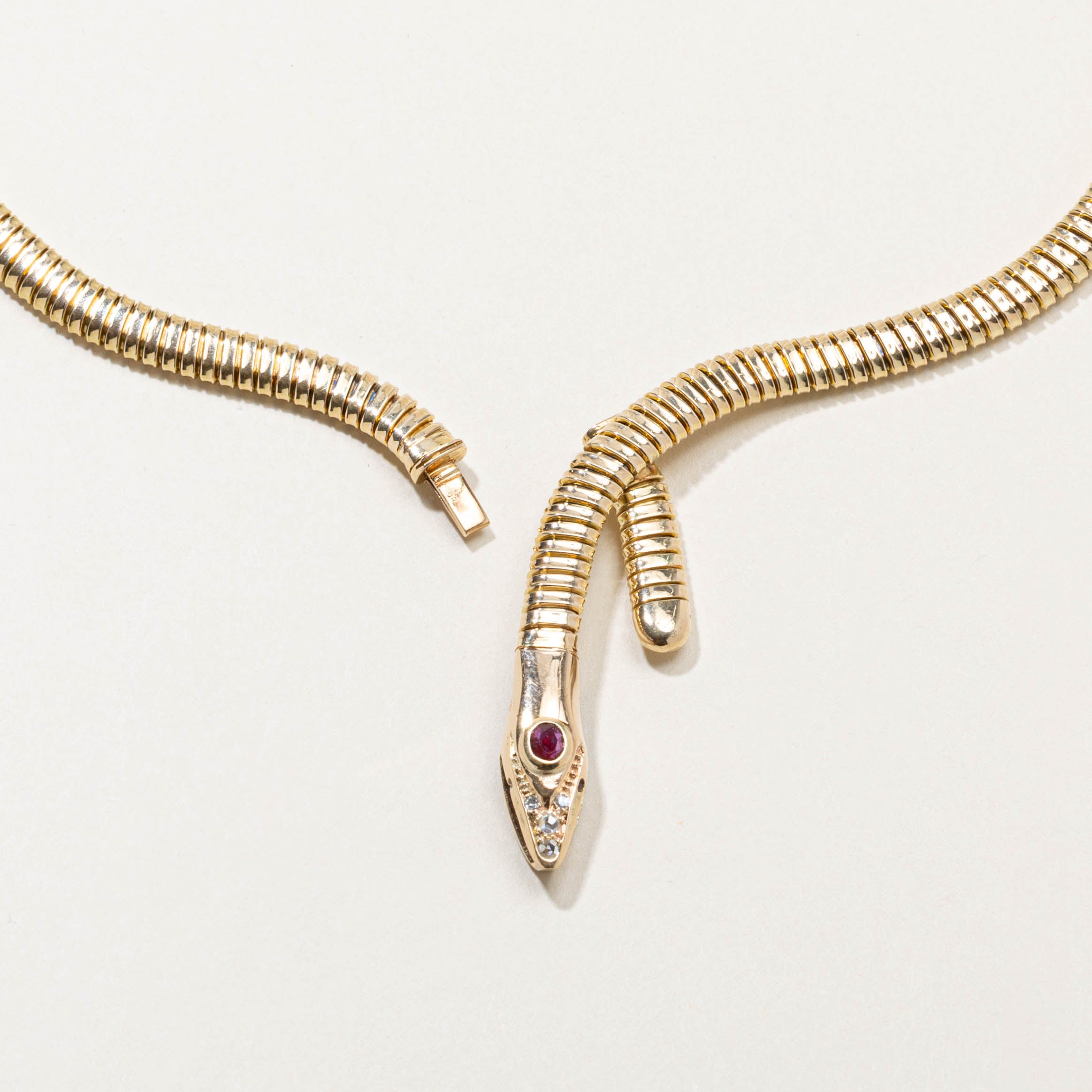 14k Ruby & Diamond Snake Necklace | 0.16ct, 0.08ctw | 14"