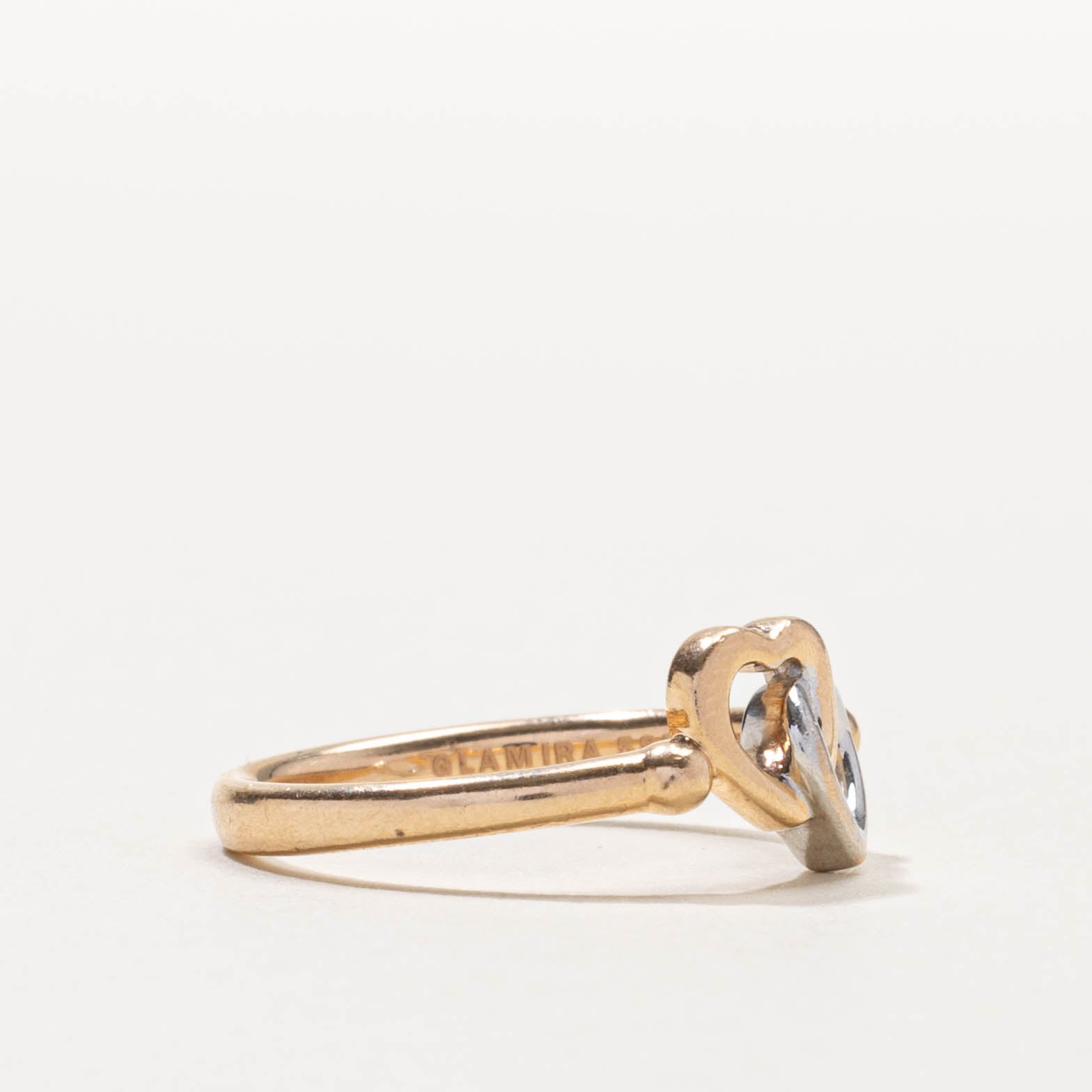 14k Two Tone Interlocking Hearts Ring | SZ 6.5
