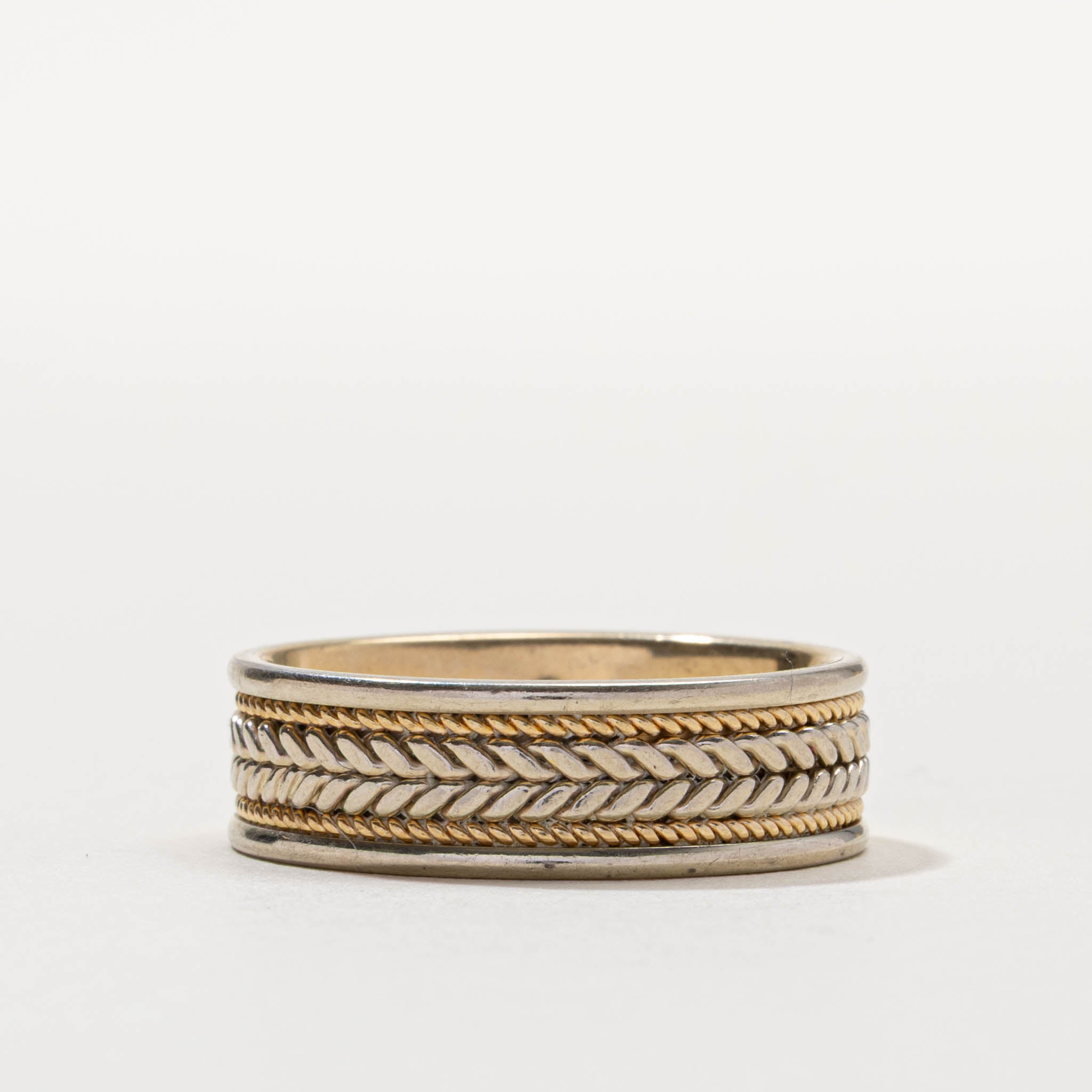 14k Two Tone Gold Woven Textured Band | 7.40mm | SZ 11