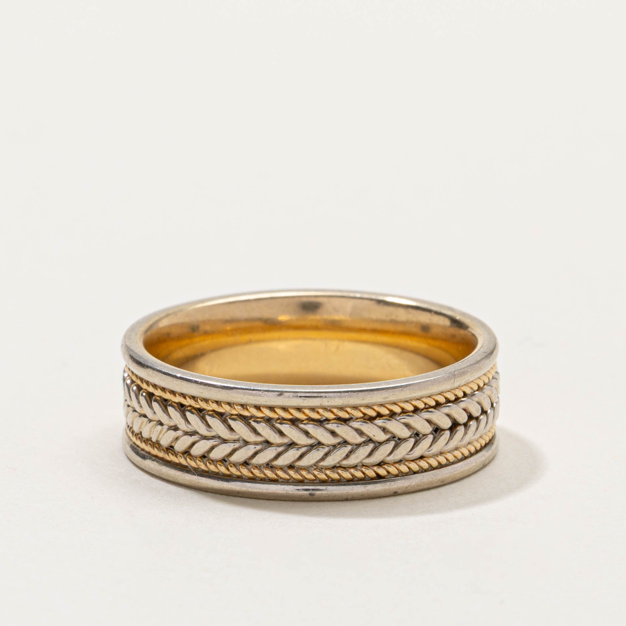 14k Two Tone Gold Woven Textured Band | 7.40mm | SZ 11