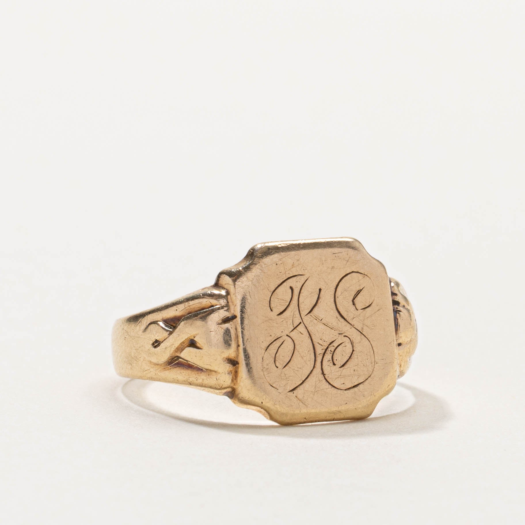 10k "JS" Initial Engraved Signet Ring | SZ 9.5