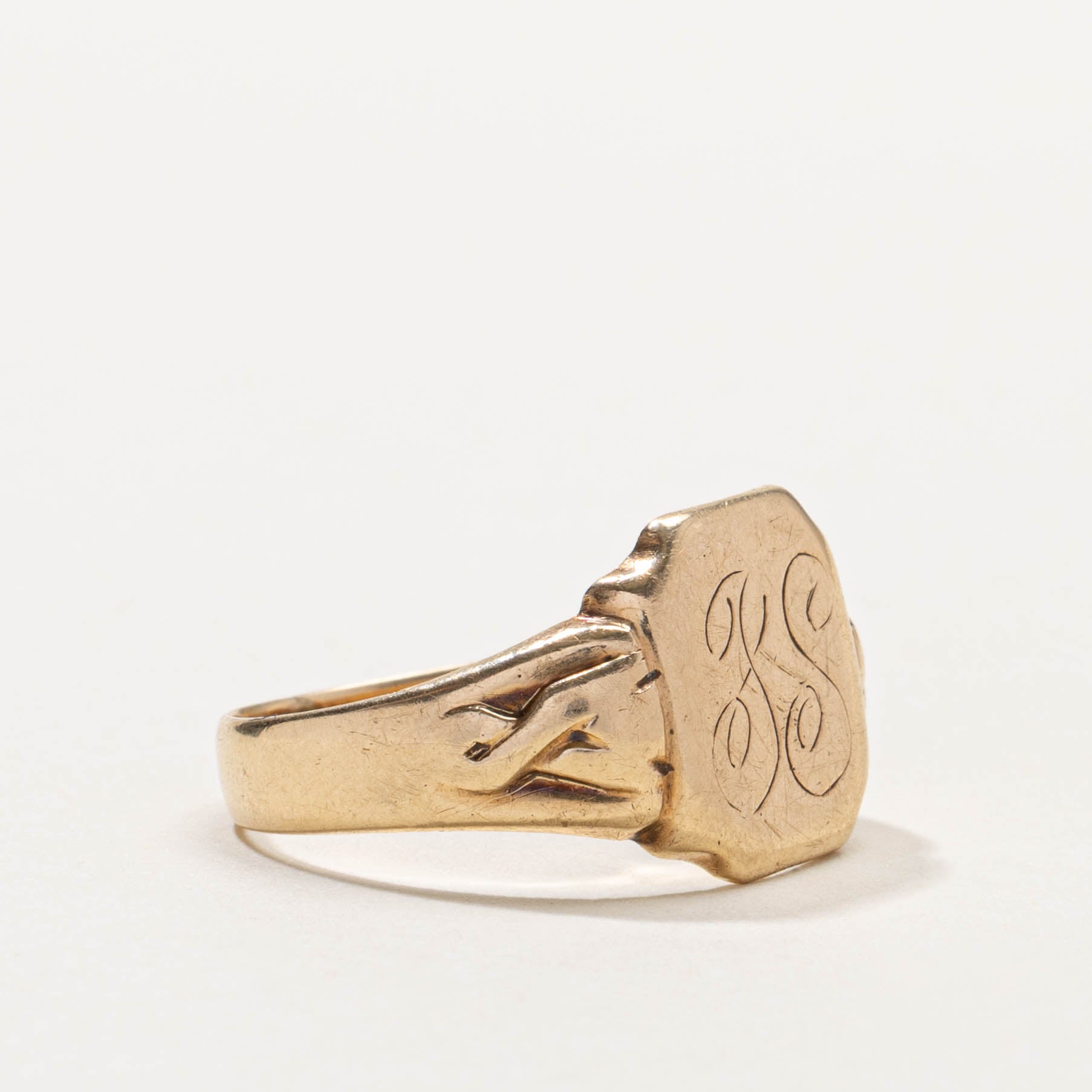 10k "JS" Initial Engraved Signet Ring | SZ 9.5