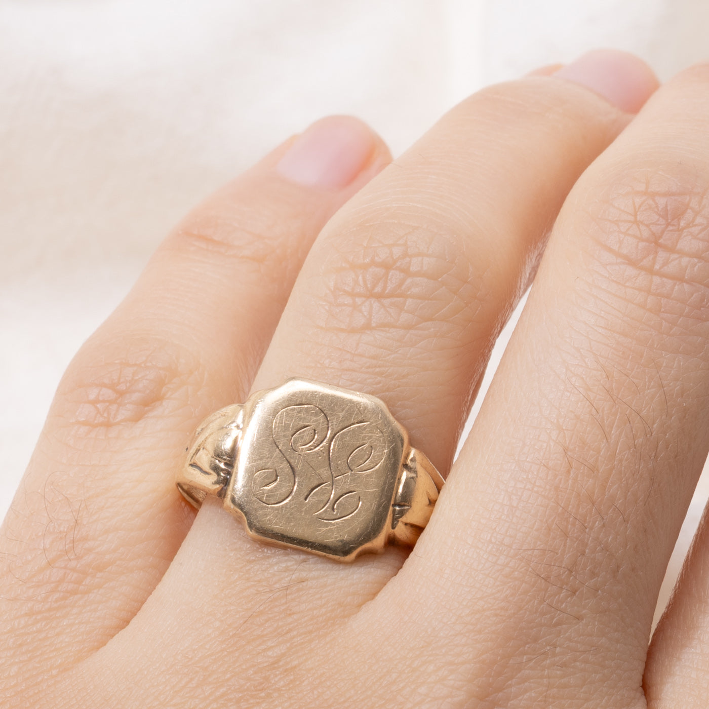 10k "JS" Initial Engraved Signet Ring | SZ 9.5