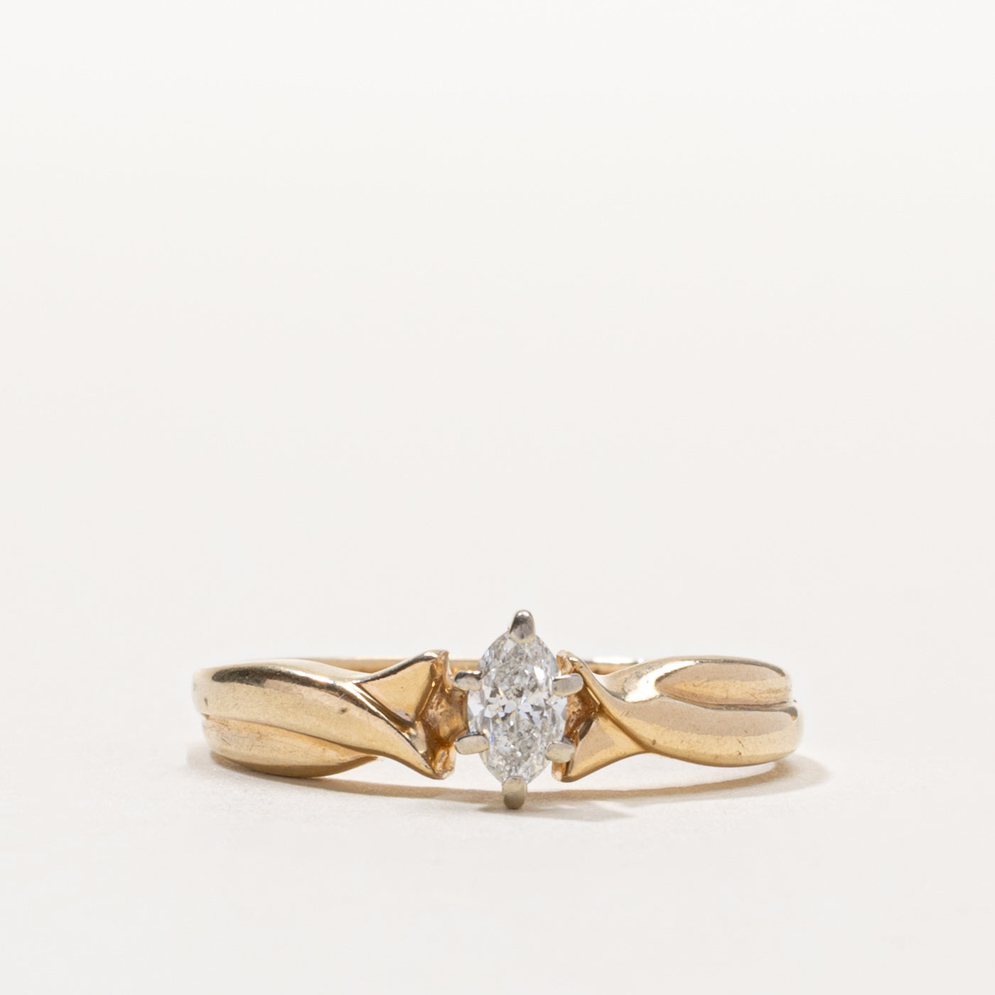 14k Marquise Cut Diamond Grooved Ring | 0.15ctw | SZ 7.25