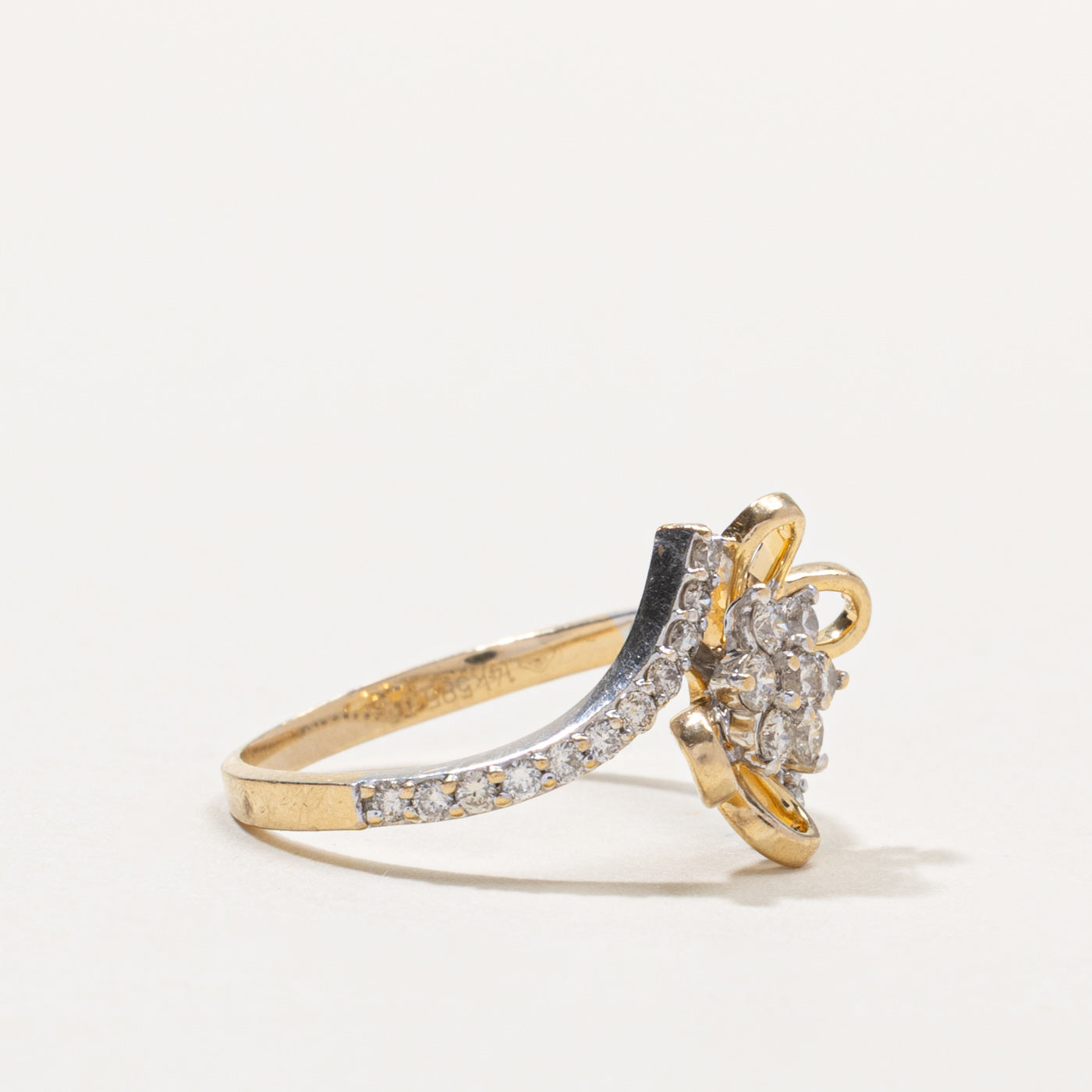 14k Diamond Floral Cluster Bypass Ring | 0.37ctw | SZ 6.5