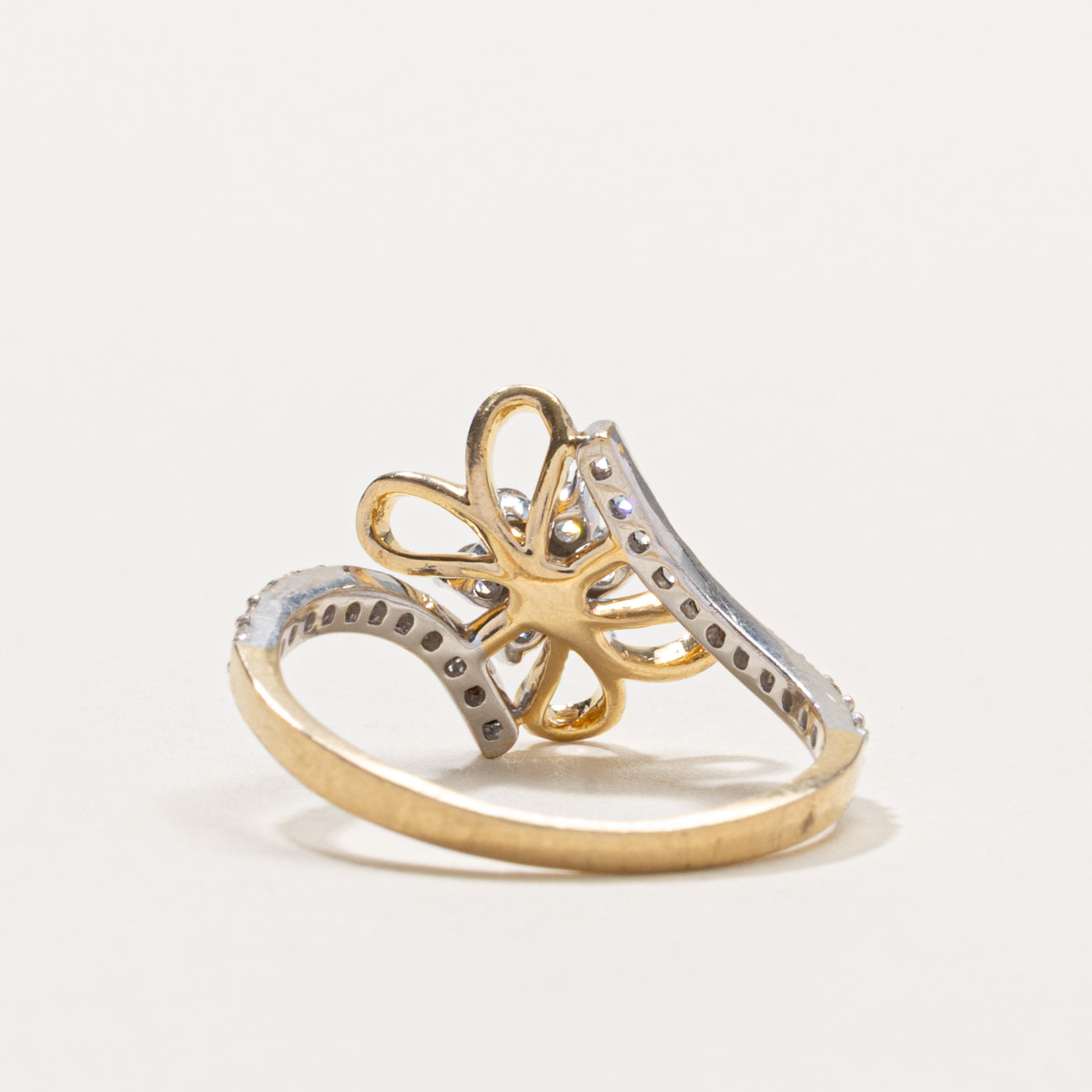 14k Diamond Floral Cluster Bypass Ring | 0.37ctw | SZ 6.5
