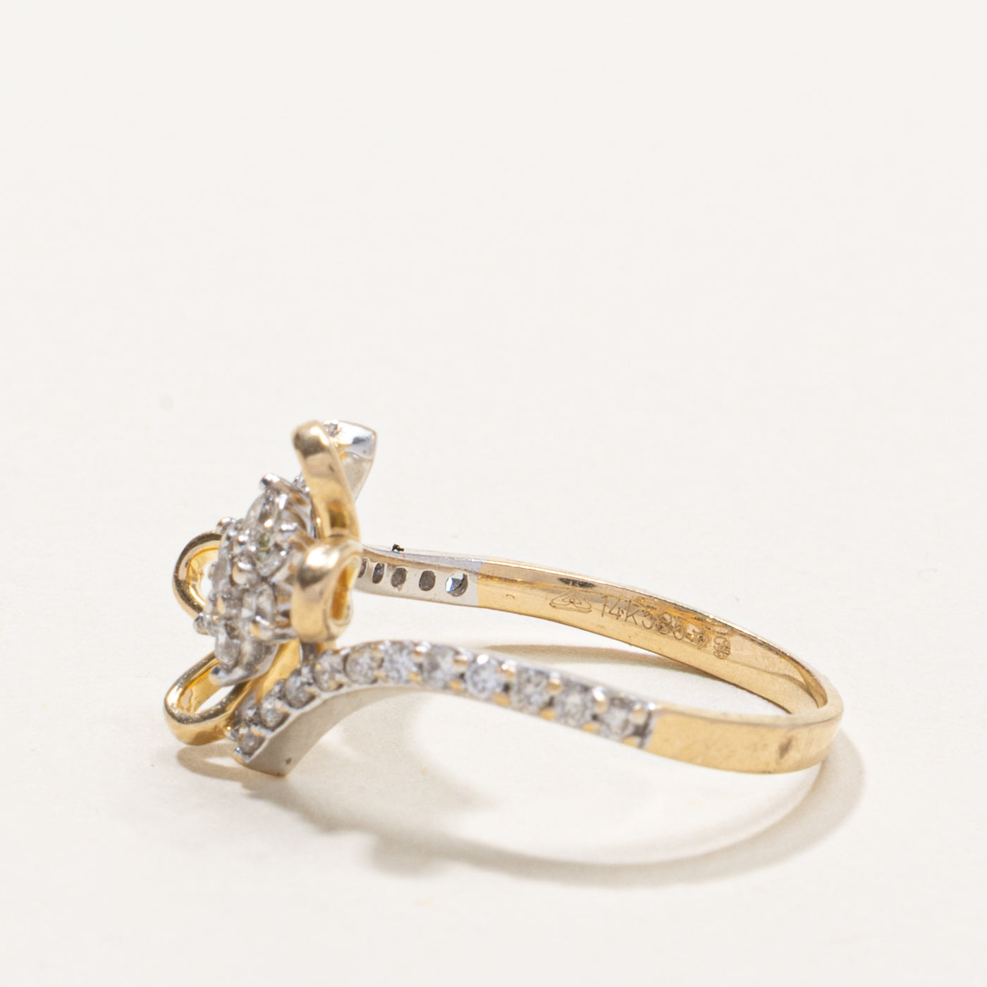 14k Diamond Floral Cluster Bypass Ring | 0.37ctw | SZ 6.5