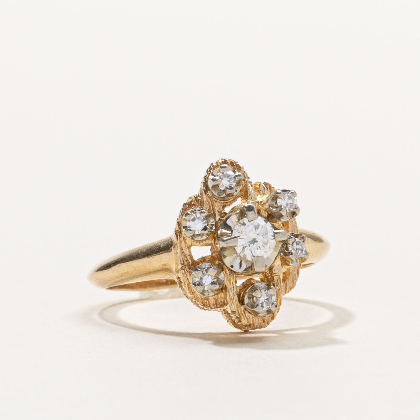 14k Illusion Set Diamond Cluster Textured Ring | 0.27ctw | SZ 7.5