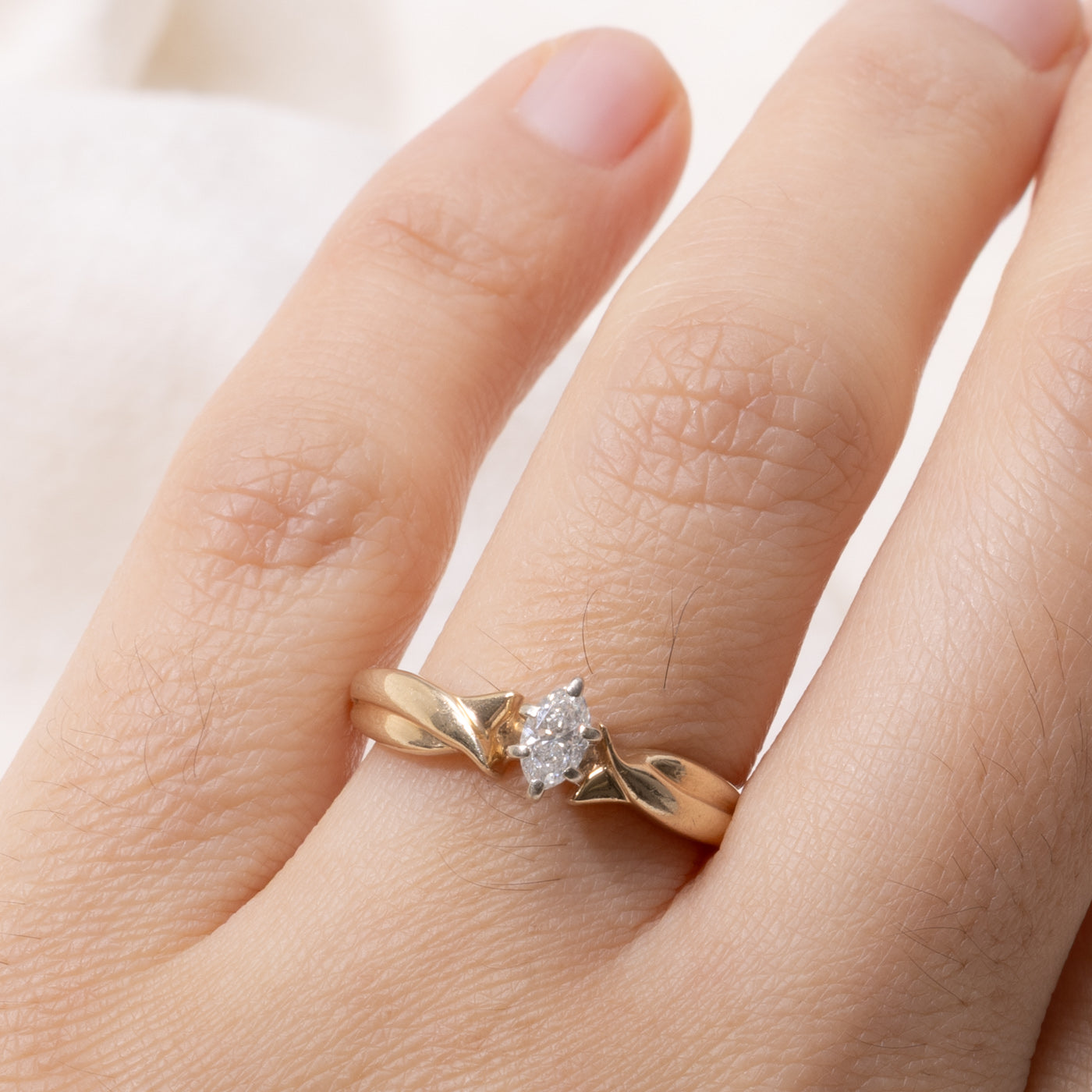 14k Marquise Cut Diamond Grooved Ring | 0.15ctw | SZ 7.25
