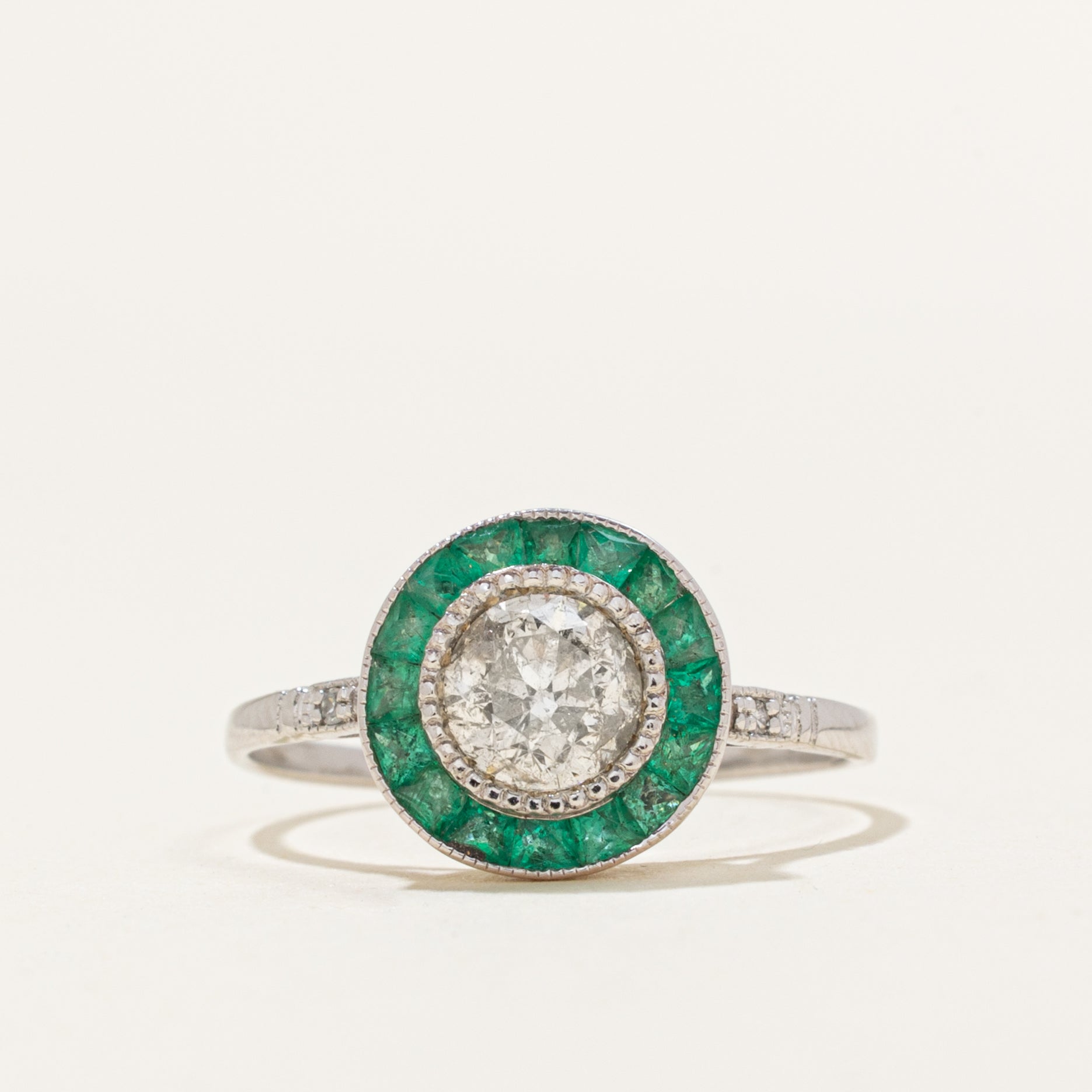 '100 Ways' Art Deco Inspired Emerad and Diamond Ring | 0.76ct, 0.85ctw | SZ 6.75