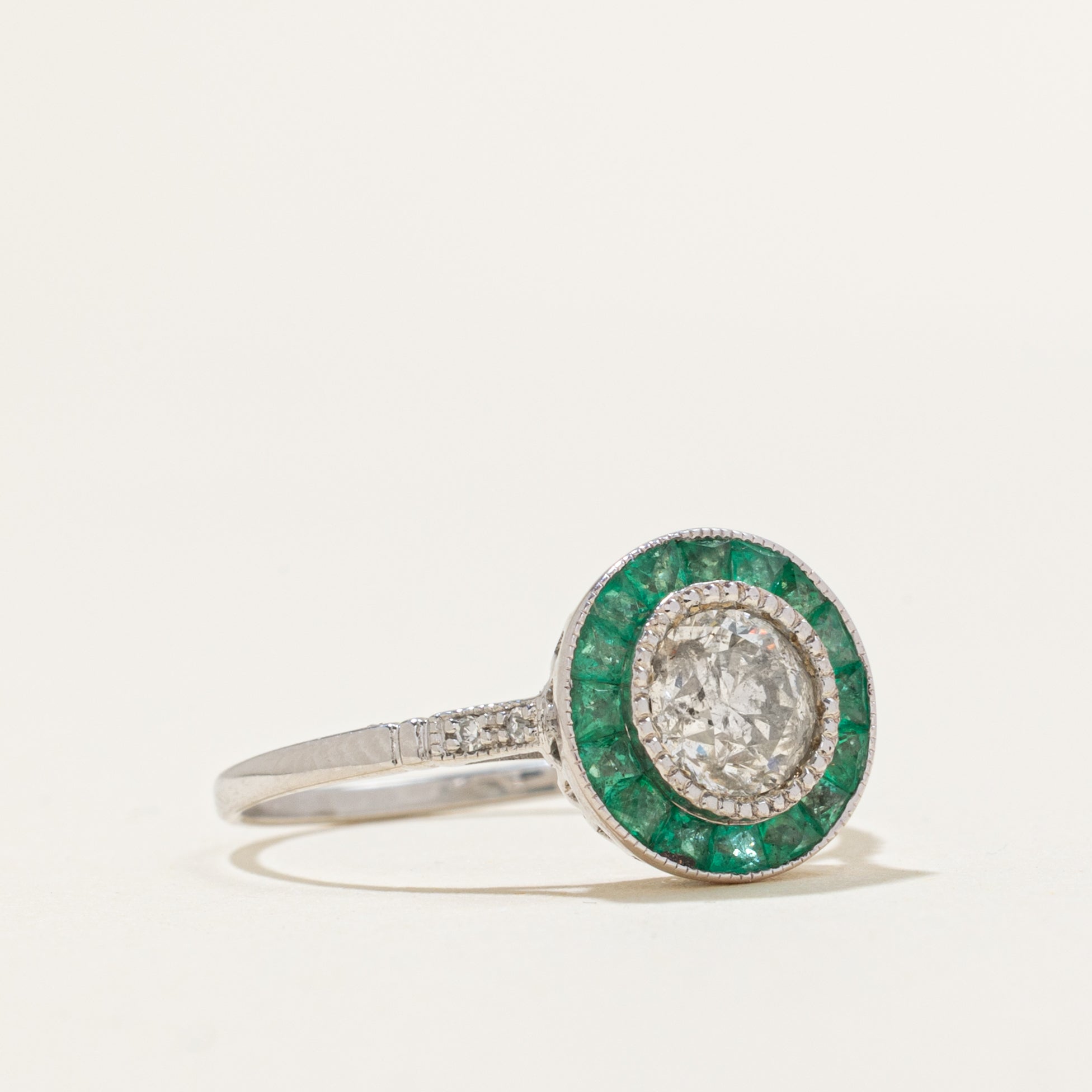 '100 Ways' Art Deco Inspired Emerald and Diamond Ring | 0.76ct, 0.85ctw | SZ 6.75