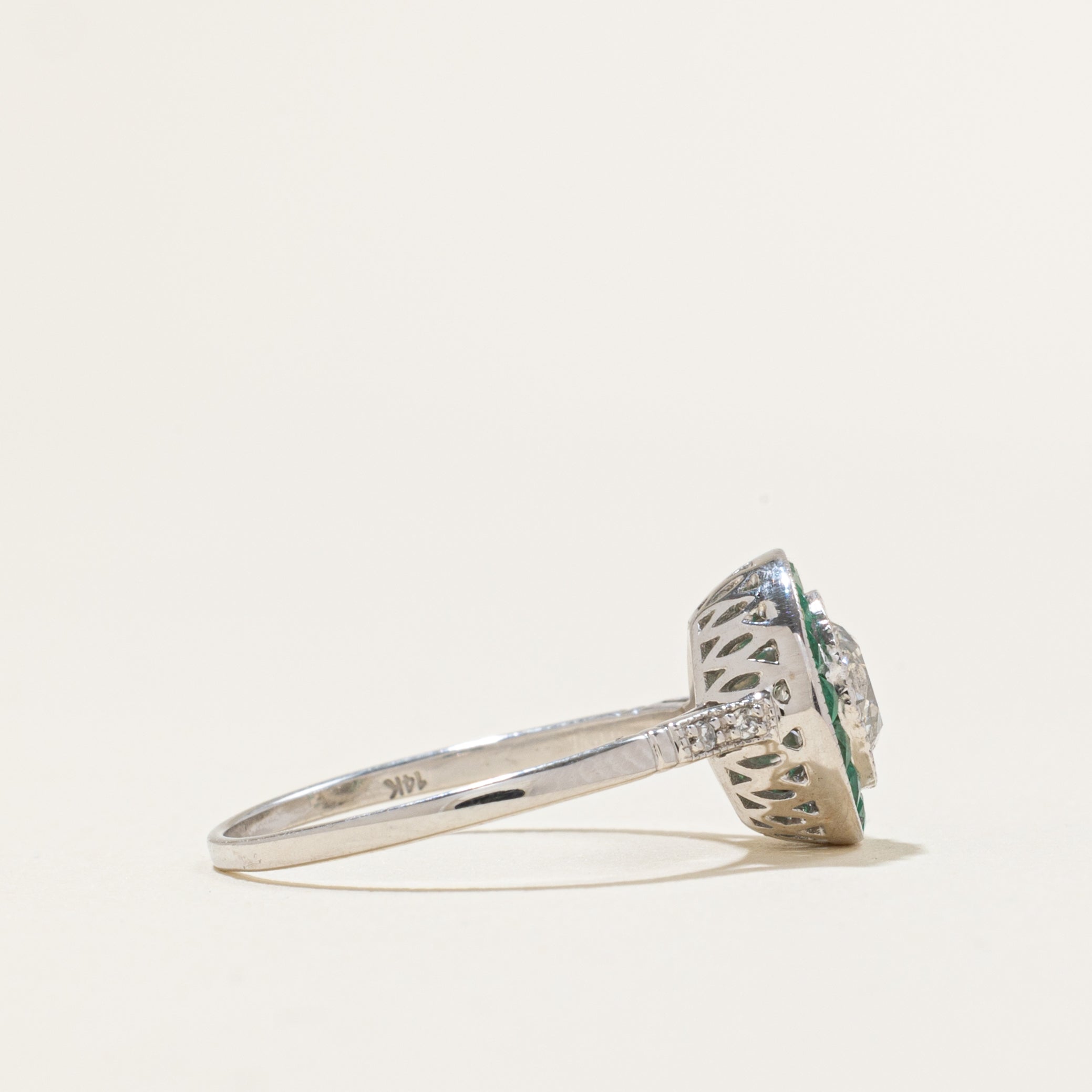 '100 Ways' Art Deco Inspired Emerald and Diamond Ring | 0.76ct, 0.85ctw | SZ 6.75