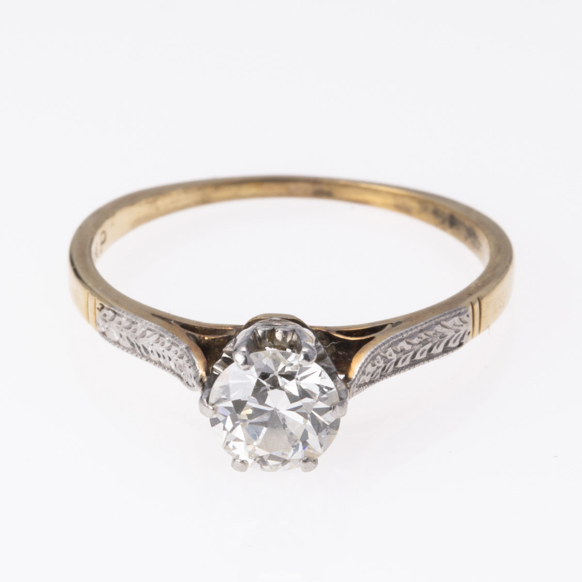 Bague Art Déco en or jaune et blanc 18 carats avec diamant ancien européen | 0,38 ct | Taille S |