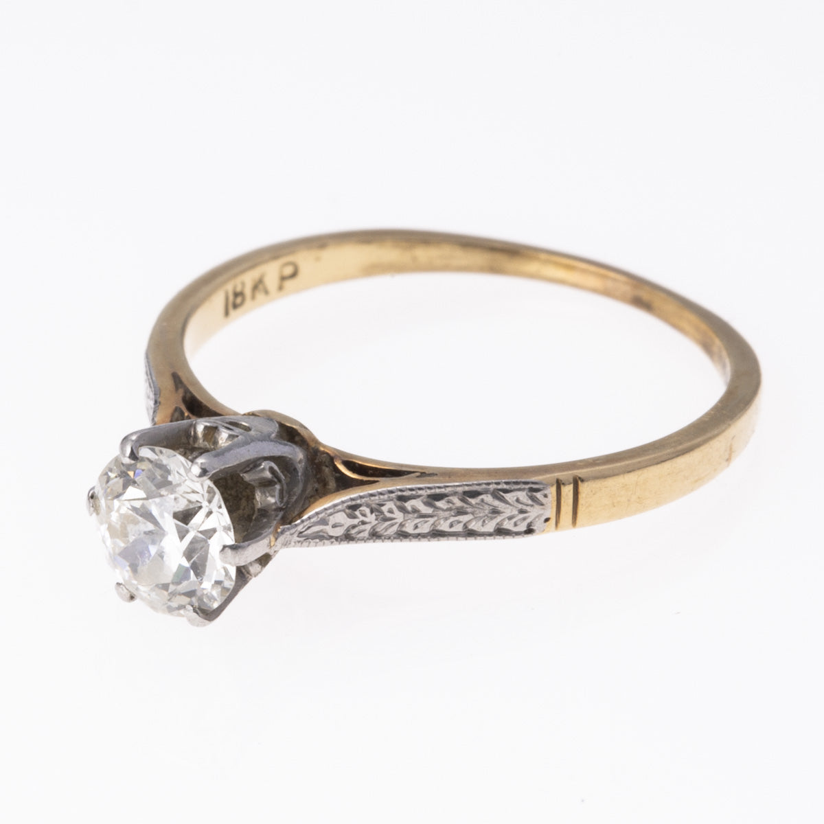 Bague Art Déco en or jaune et blanc 18 carats avec diamant ancien européen | 0,38 ct | Taille S |