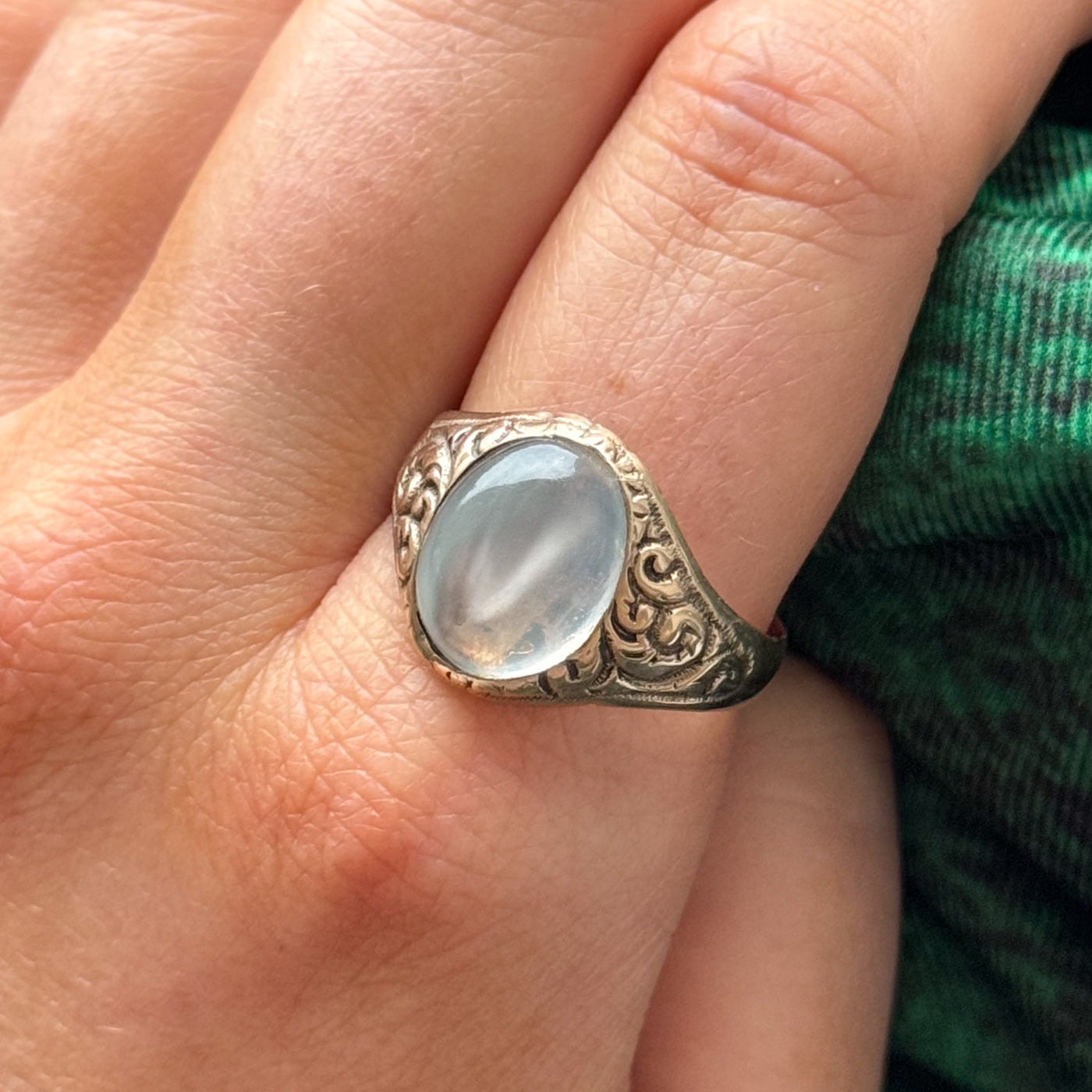Bague cocktail antique en pierre de lune | 3,50 ct | Taille 10,75 |