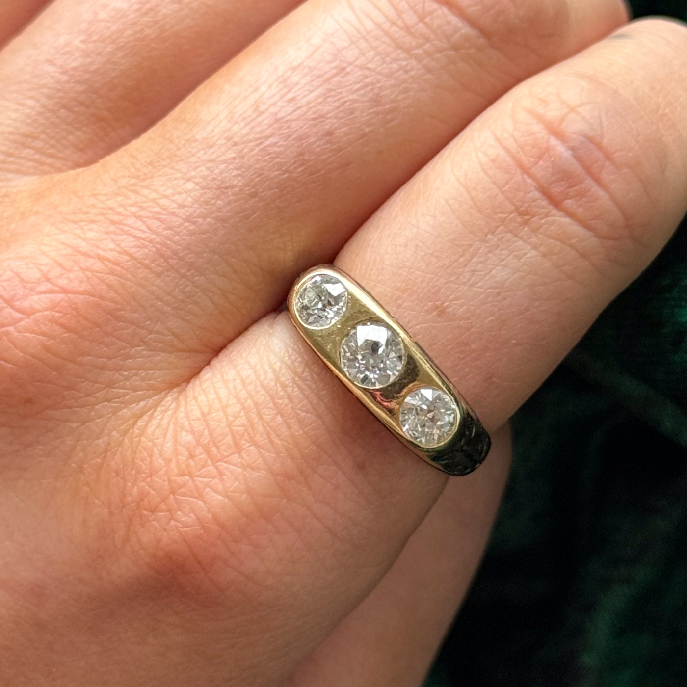 Bague ancienne « Birks » en diamant taille ancienne européenne et émail | 1,26 ct | Taille 8,75 |