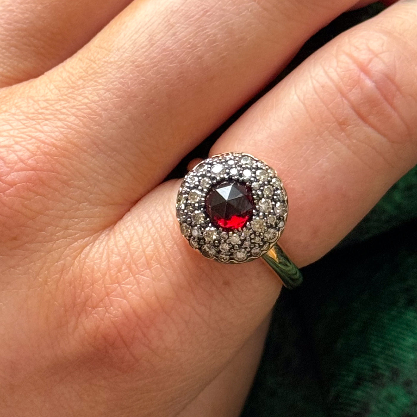 'Crivelli' Rose Cut Garnet & Diamond Ring | 0.60ct, 0.68ctw | SZ 6.25 |