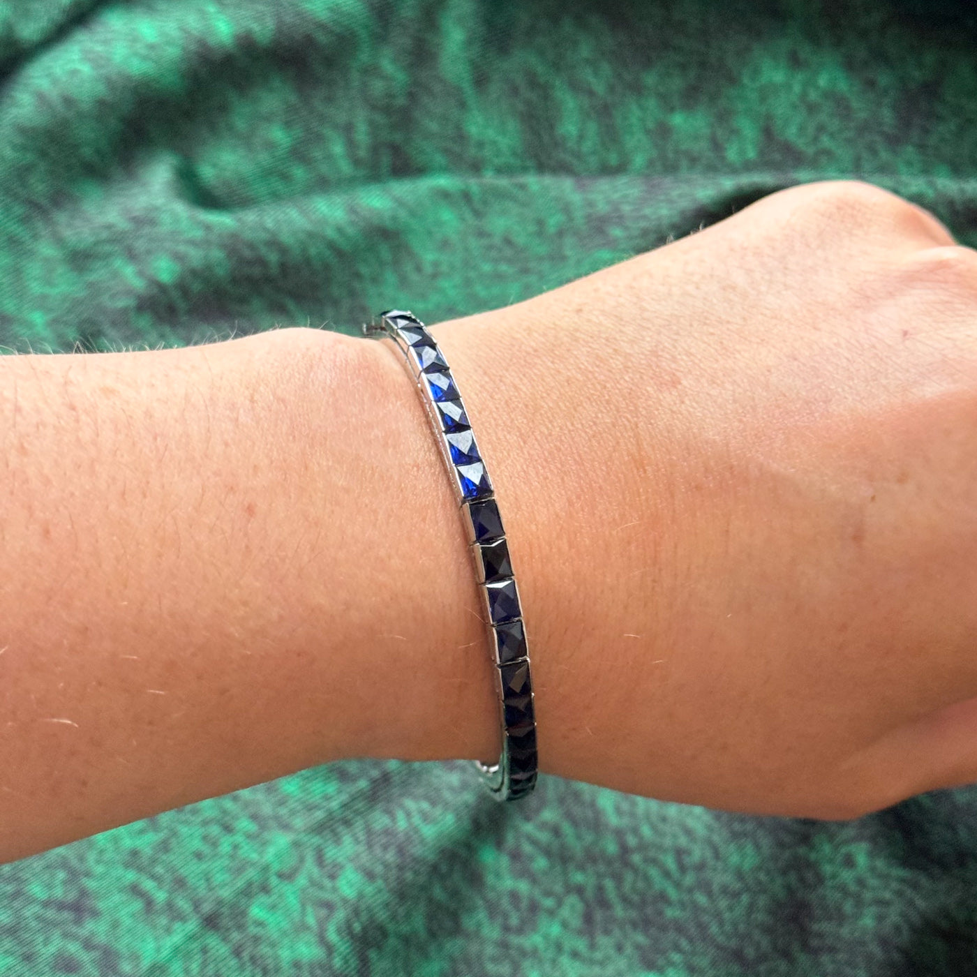 Vintage French Cut Synthetic Sapphire Tennis Bracelet | 14.00ctw | 7" |