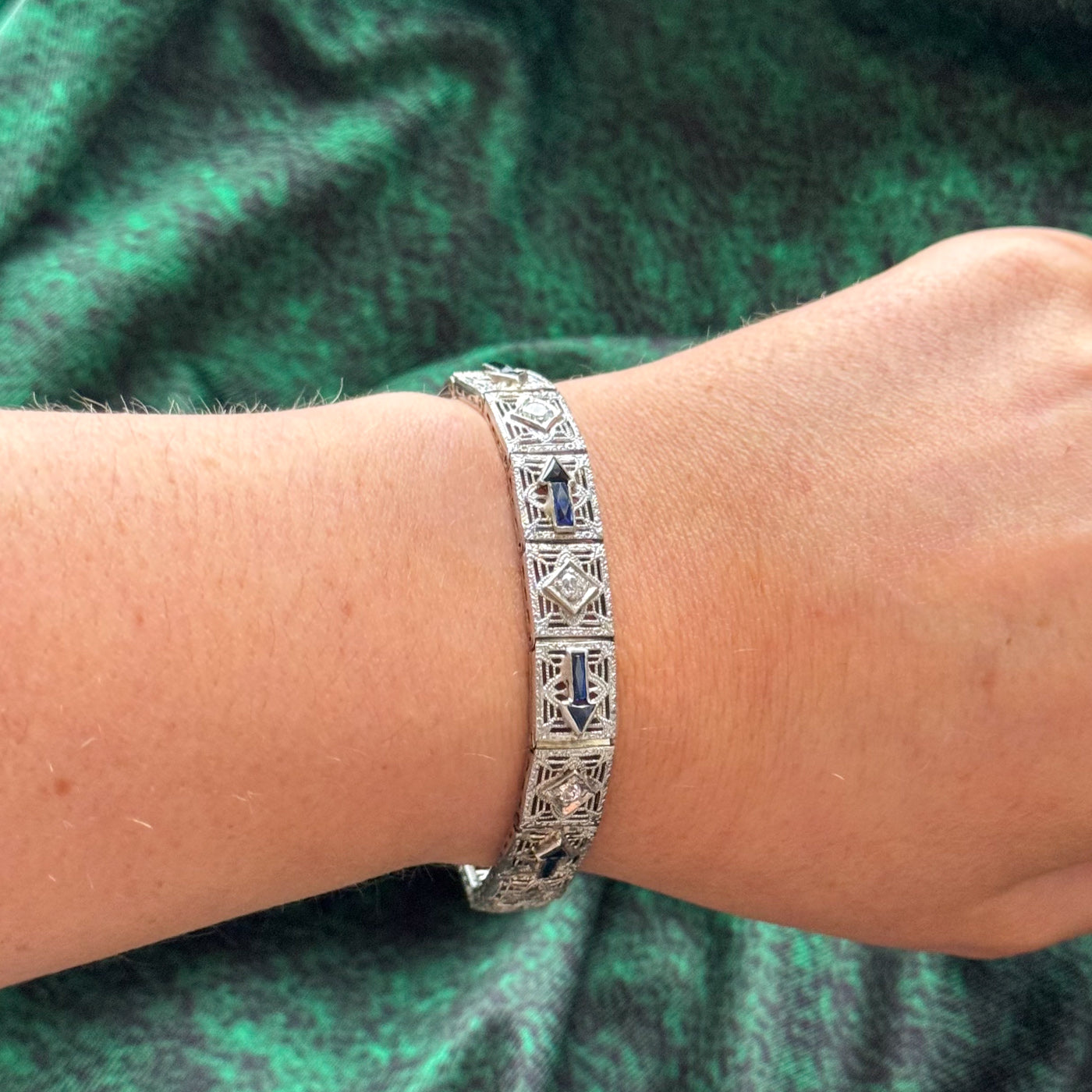 Art Deco Synthetic Sapphire & Diamond Bracelet | 1.20ctw, 0.50ctw | 7" |