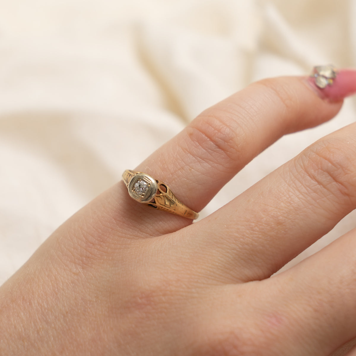 Late Victorian 14k Old European Cut Diamond Ring | 0.11ct | SZ 5.5
