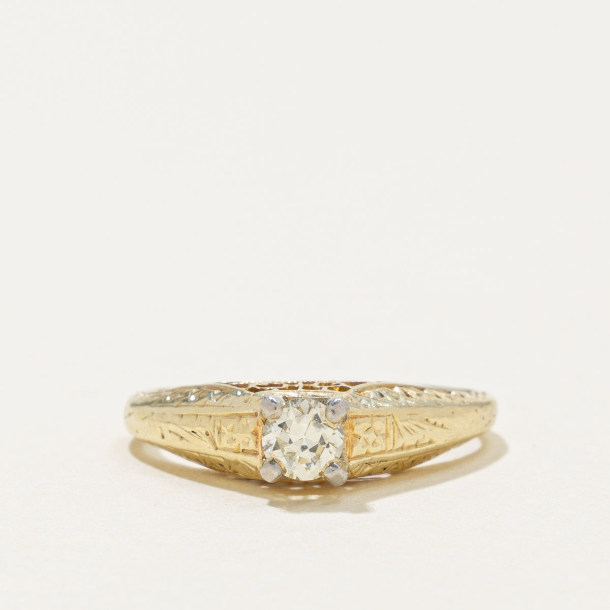 Early Art Deco 14k Transitional Cut Diamond Ring | 0.19ct | SZ 4