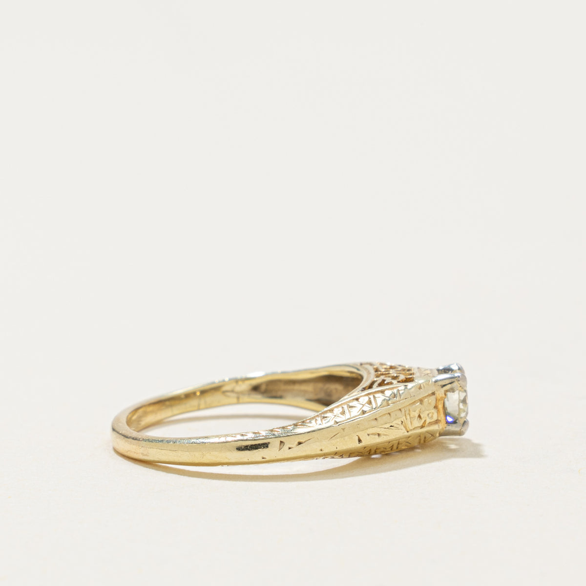 Early Art Deco 14k Transitional Cut Diamond Ring | 0.19ct | SZ 4