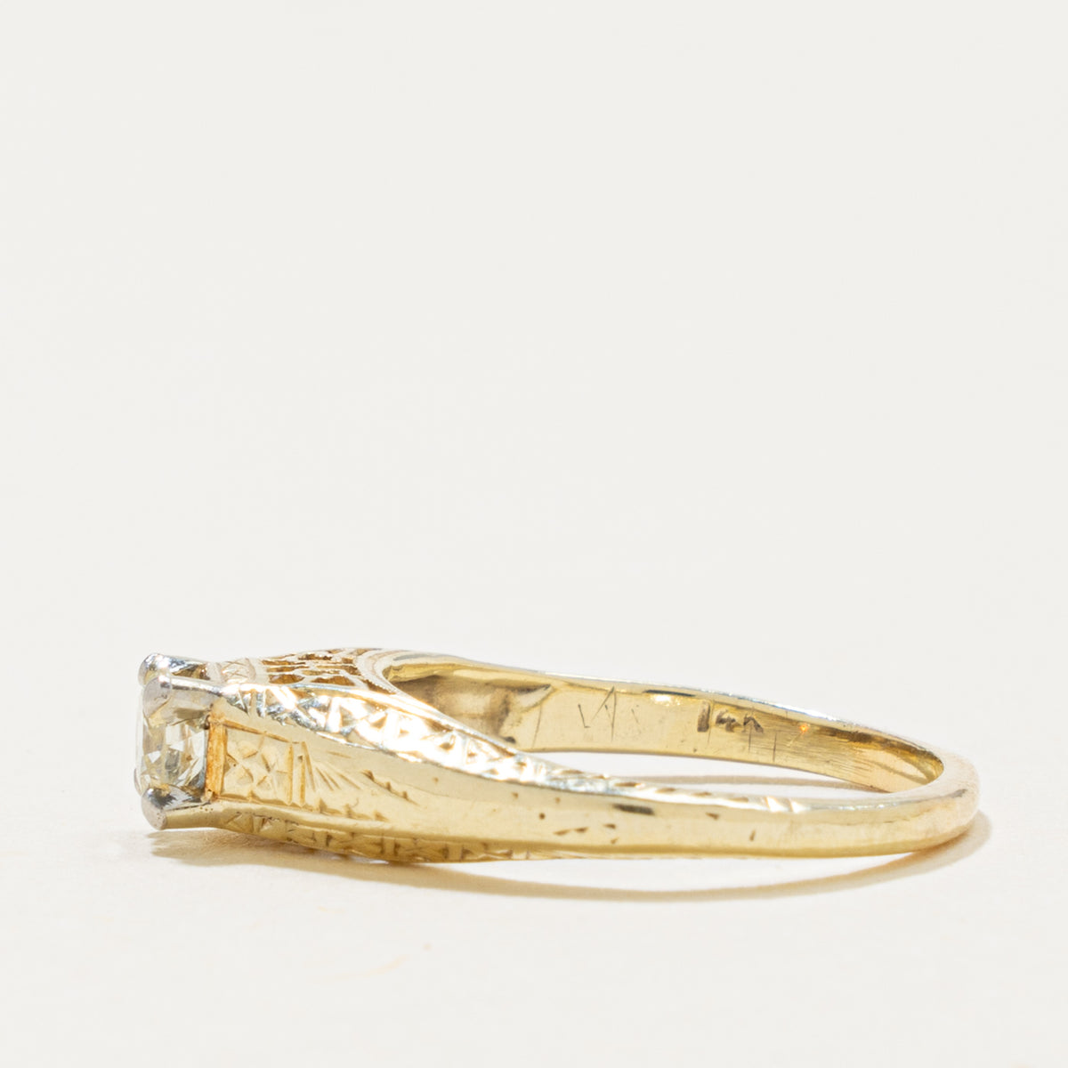Early Art Deco 14k Transitional Cut Diamond Ring | 0.19ct | SZ 4