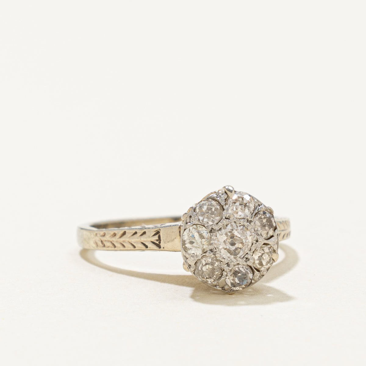 Early Art Deco 14k Old Mine Cut Diamond Cluster Ring | 0.14ct, 0.45ctw