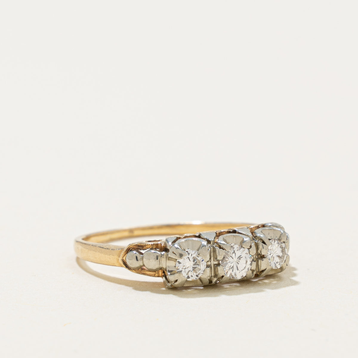 Vintage 14k Three Stone Diamond Ring | 0.11ct, 0.14ctw | SZ 5.75
