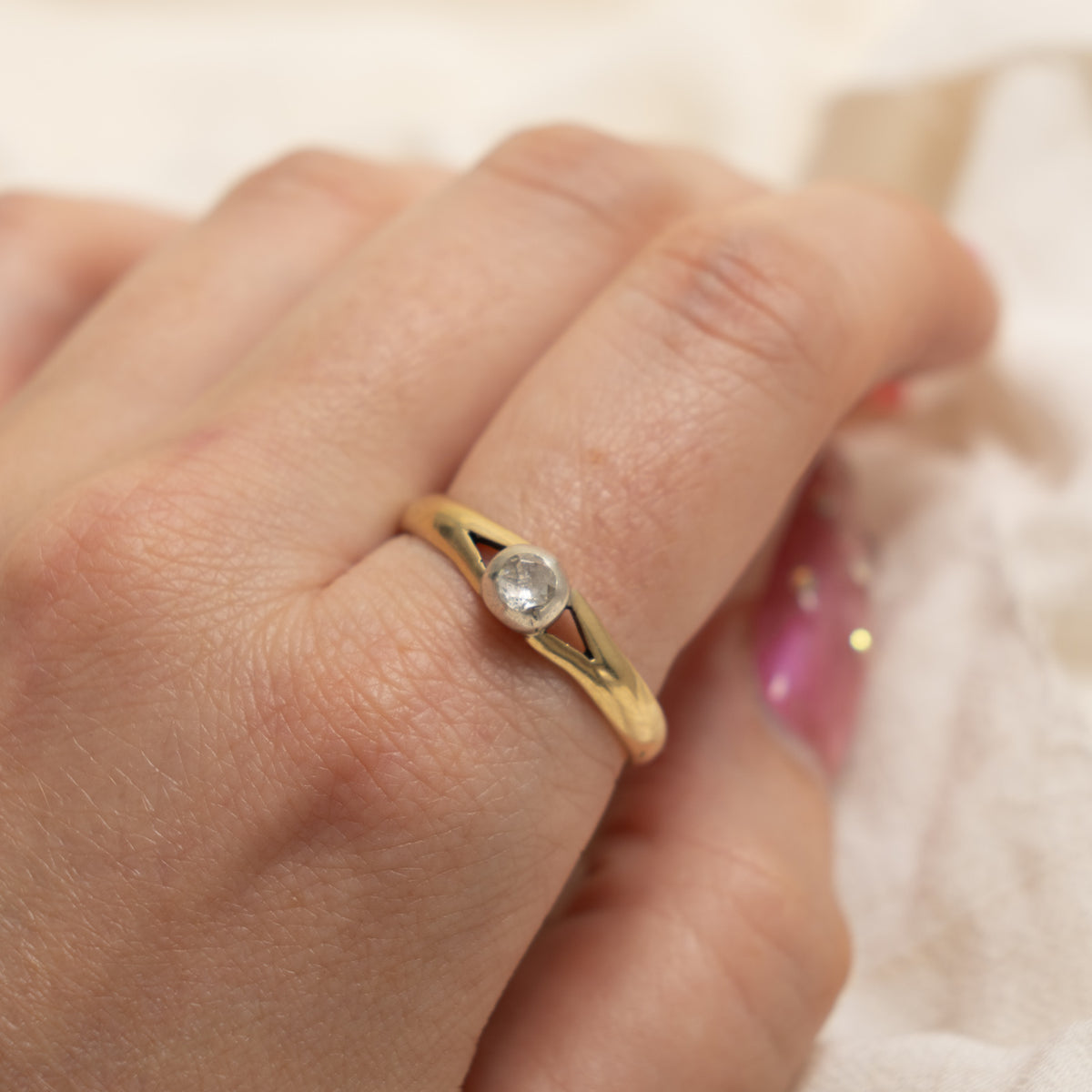 Antique Dutch 14k Silver Topped Rose Cut Diamond Ring | 0.25ct | SZ 11.25