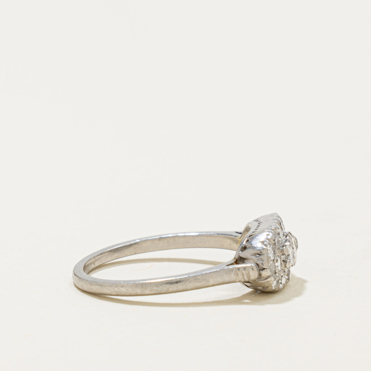 Art Deco Platinum Transitional Cut Diamond Cluster Boat Ring | 0.66ctw | SZ 7.5