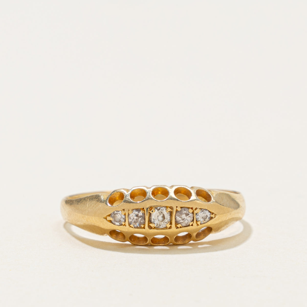 1913 Birmingham Five Stone Diamond Boat Ring | 0.05ctw | SZ 6.75