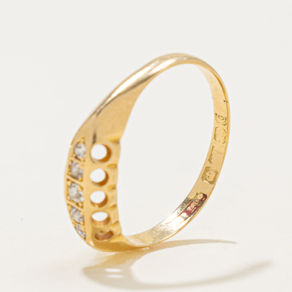 1913 Birmingham Five Stone Diamond Boat Ring | 0.05ctw | SZ 6.75
