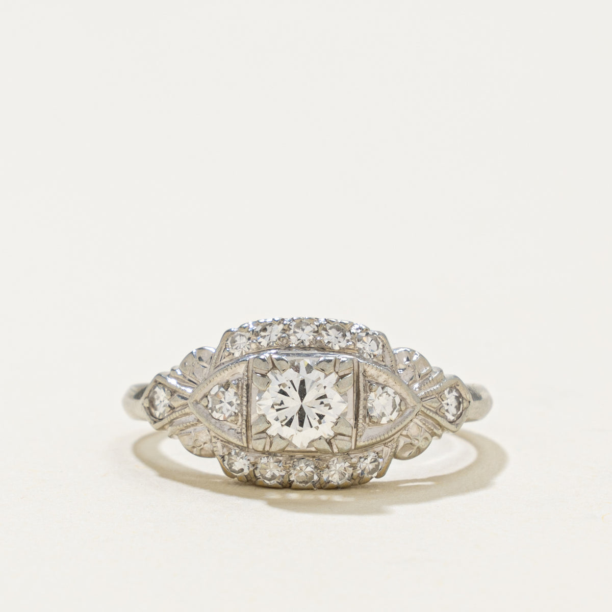 18k Diamond Milgrained & Textured Engagement Ring | 0.53ctw | SZ 5
