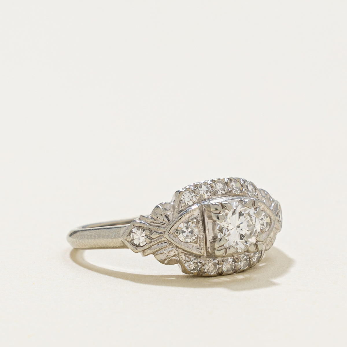 18k Diamond Milgrained & Textured Engagement Ring | 0.53ctw | SZ 5