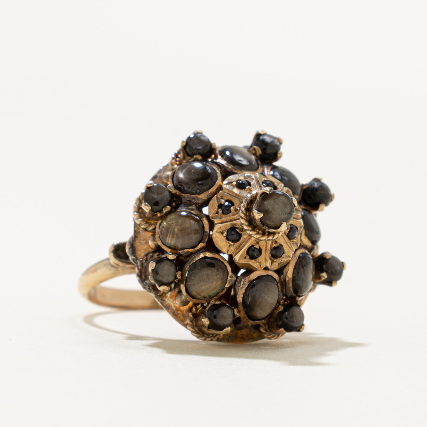 8k Black Sapphire Crown Cluster Bombé Ring | 2.60ctw | SZ 7.5
