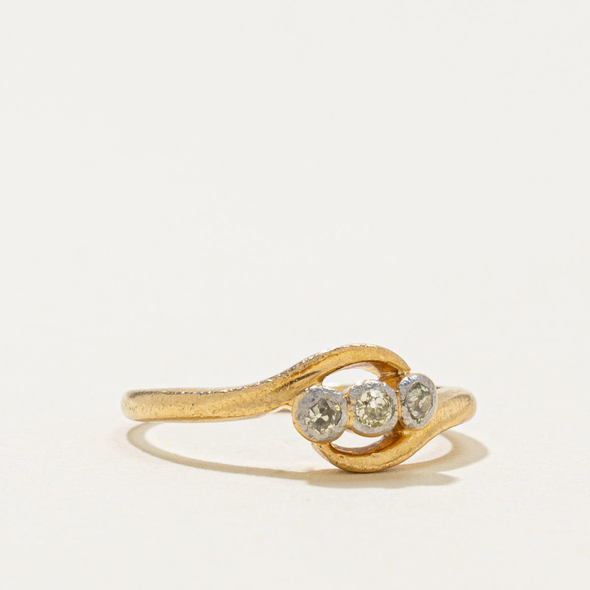 18k Three Stone Old Mine Cut Yellow Diamond Bypass Ring | 0.04ctw | SZ 4.75