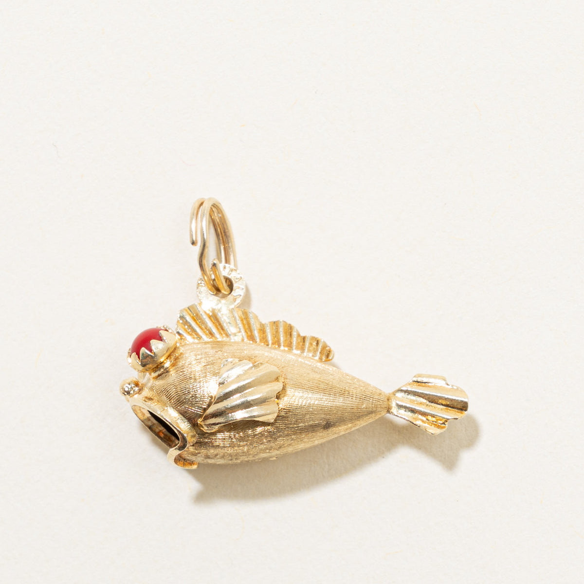 14k Coral Pufferfish Charm
