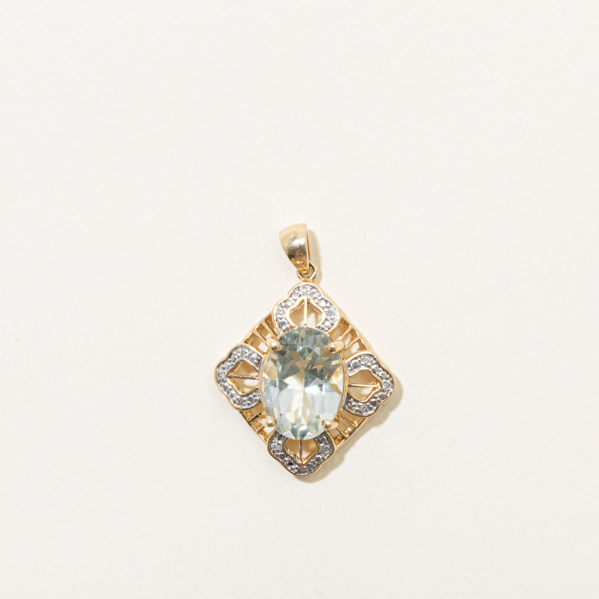 14K Prasiolite & Diamond Openwork Geometric Pendant | 5.1ct, 0.06ctw