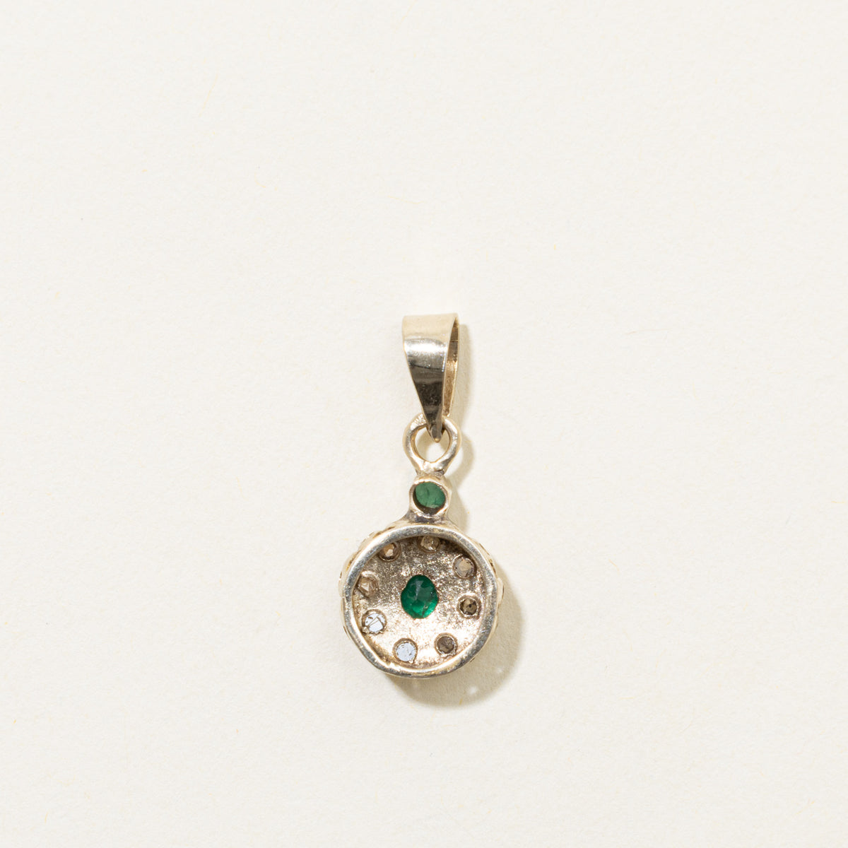 18k White Gold Emerald & Rose Cut Diamond Floral Pendant | 0.29ctw, 0.1ctw