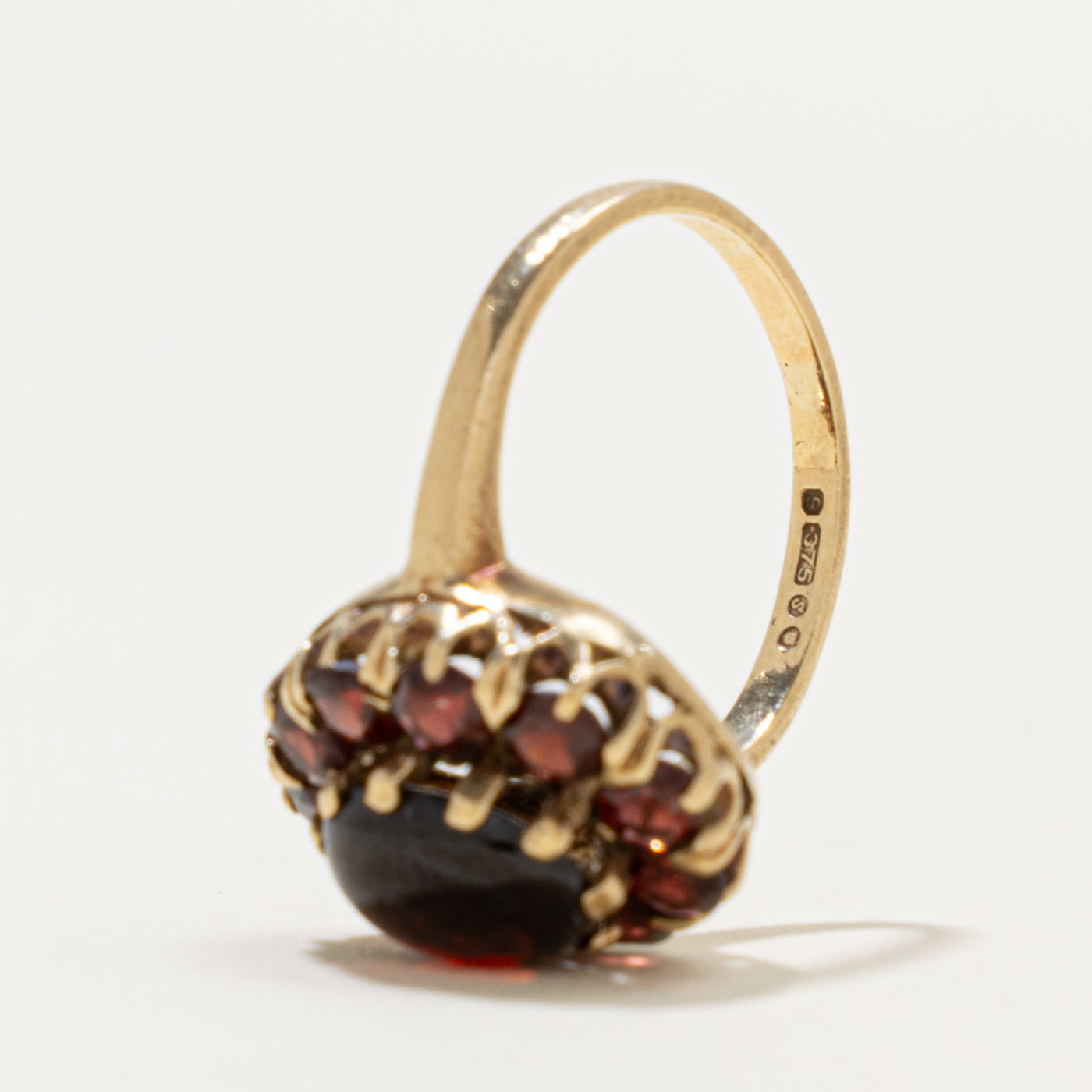 1973 London 9k Victorian Revival Garnet Cluster Ring | 4.20ctw | SZ 6