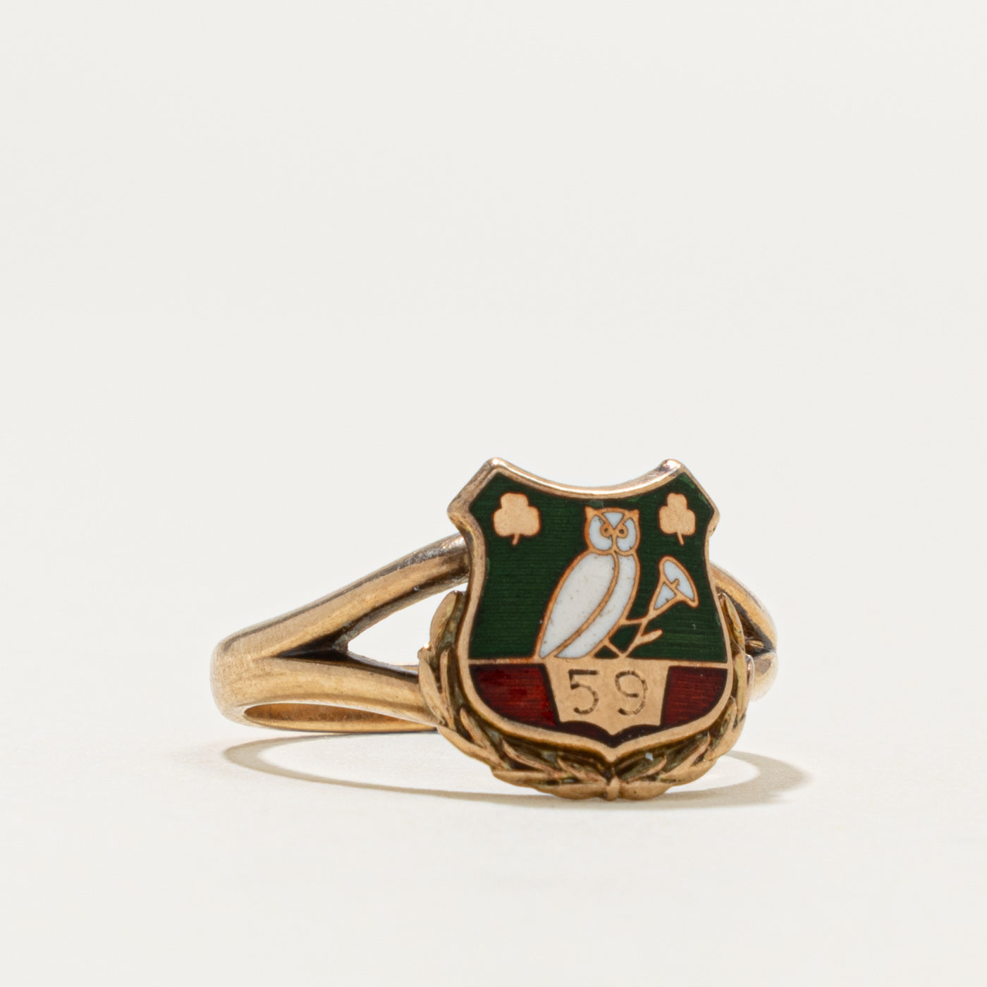 'Birks' Owl Crest Enamel 10k Ring | SZ 6.5