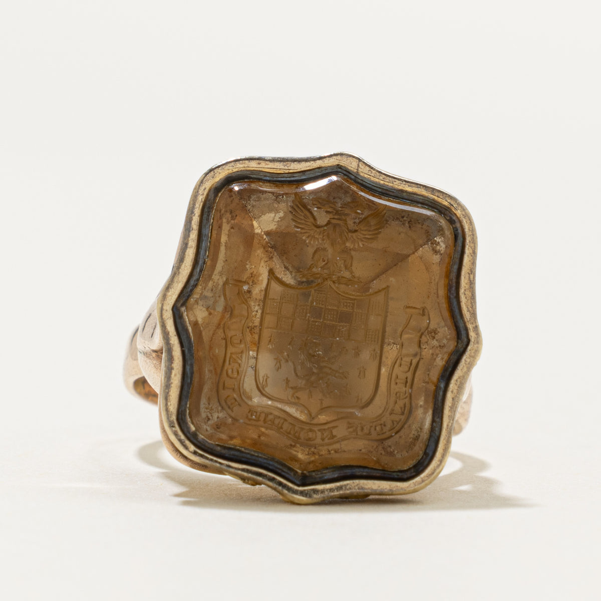 Antique 10k Heraldic Agate Intaglio Seal Ring | 7.00ct | SZ 7.25