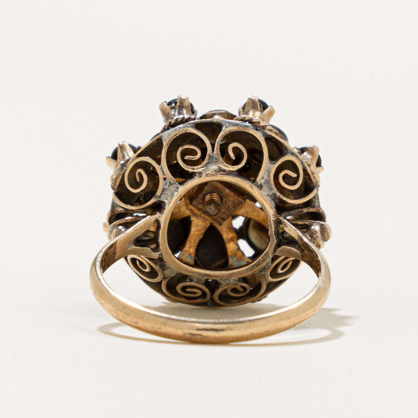8k Black Sapphire Crown Cluster Bombé Ring | 2.60ctw | SZ 7.5