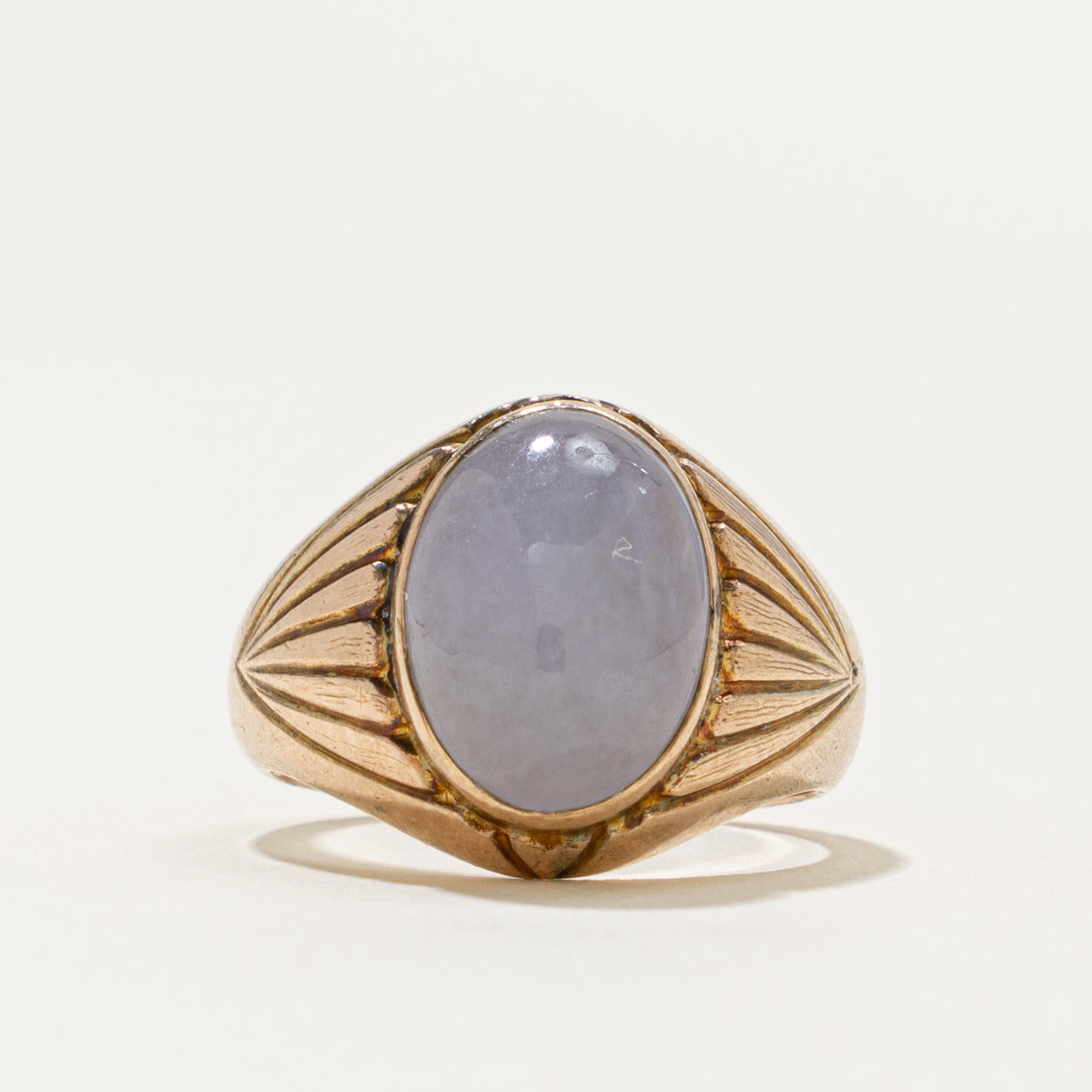 Lavender Jadeite Cabochon Engraved 14k Ring | 4.60ct | SZ 6.5