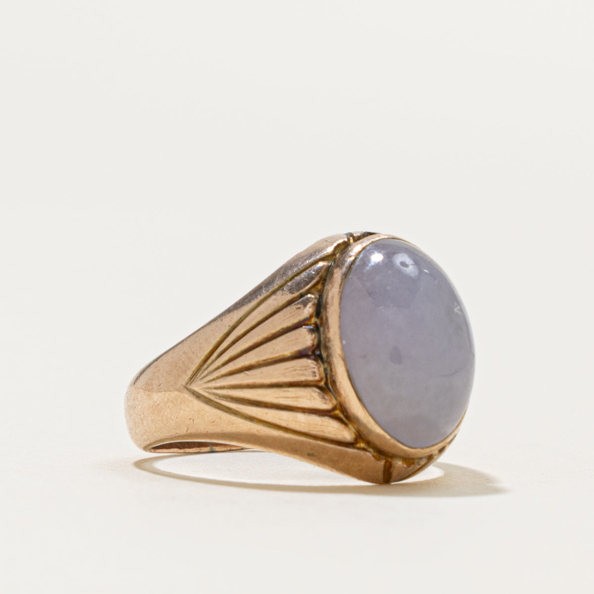 Lavender Jadeite Cabochon Engraved 14k Ring | 4.60ct | SZ 6.5