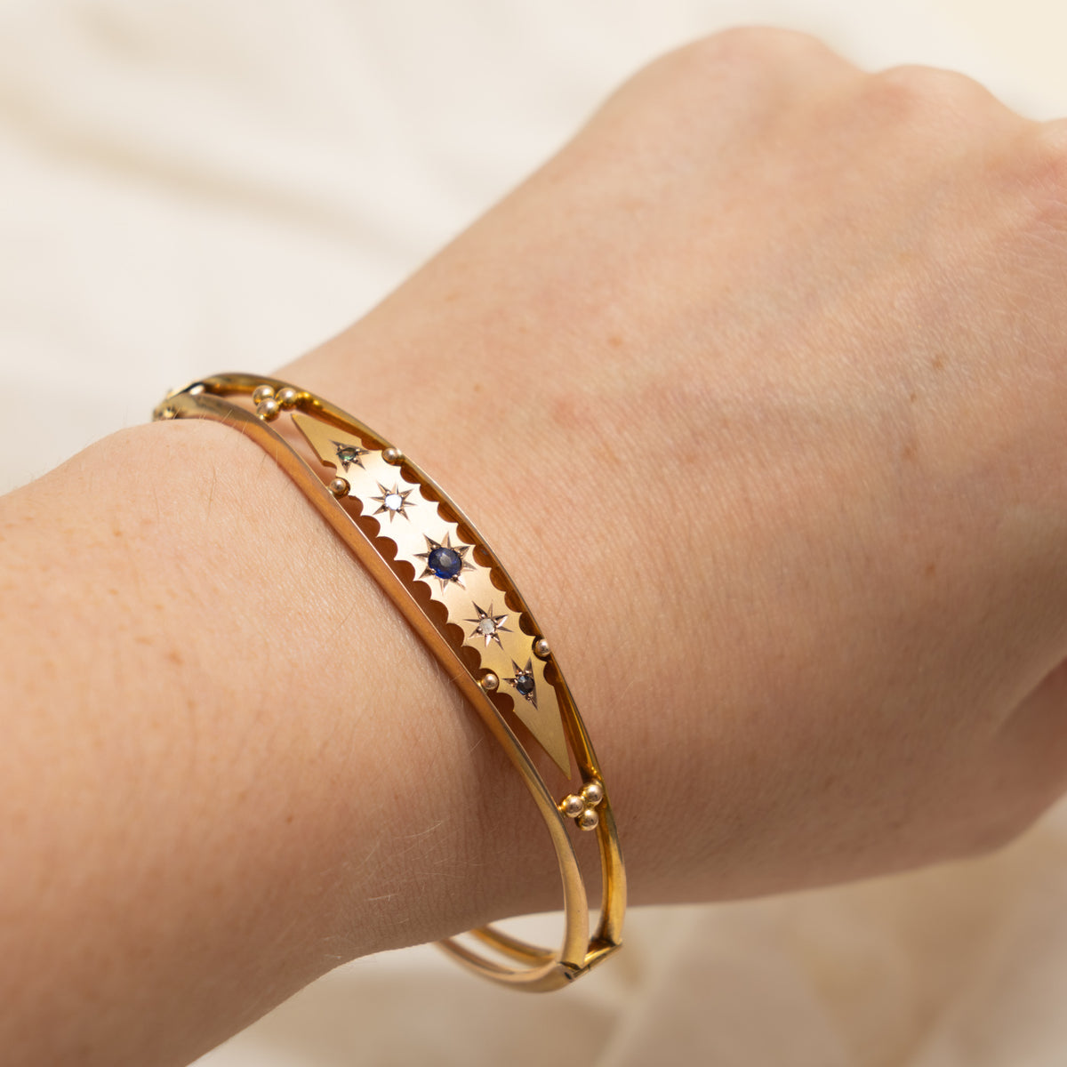 1912 Chester Star Set Doublet & Diamond Slice Bangle | 7"