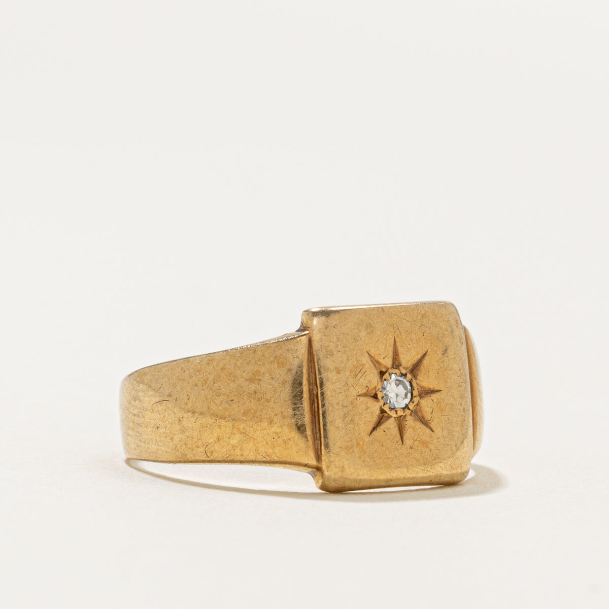 Birmingham 1955 9k Diamond Star Set Signet Ring | 0.02ct | SZ 6.75